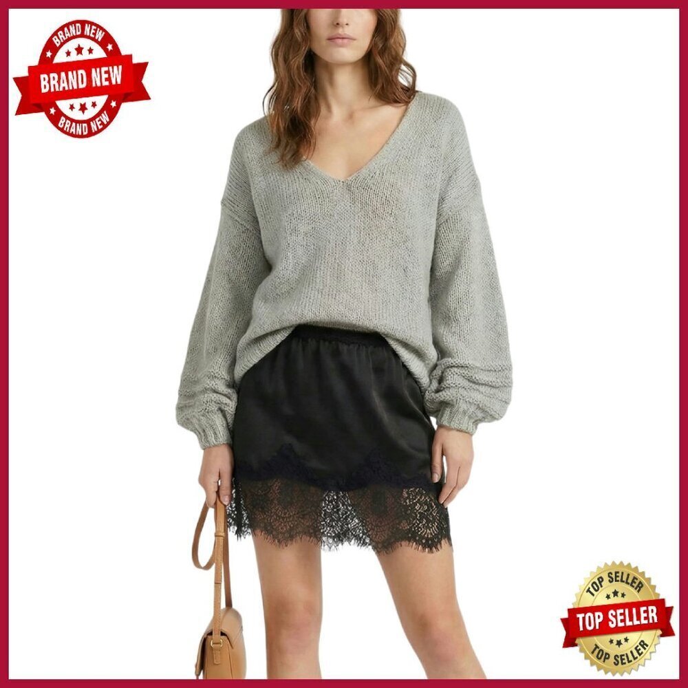 Oversized Off-Shoulder Knit Pullover with Bubbled Sleeves